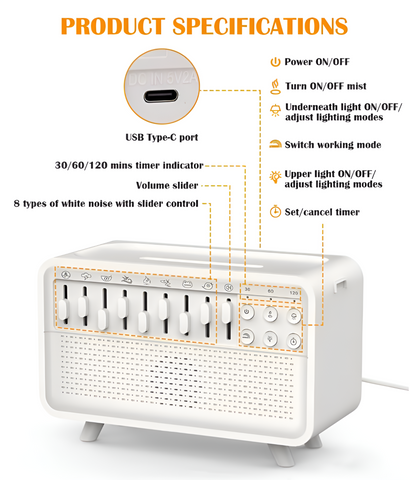 Aicheers Sleep Aid Noise Humidifier Speaker Nightlight