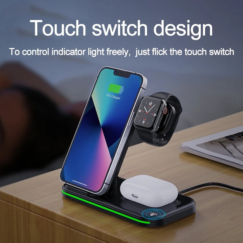 Aicheers 3 In 1 Wireless Foldable Fast Charging Station