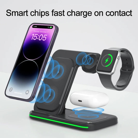 Aicheers 3 In 1 Wireless Foldable Fast Charging Station