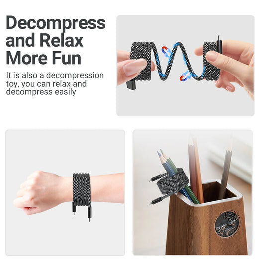 Aicheers Magnetic Anti Winding USB C to USB C Charging Cable PD 100W